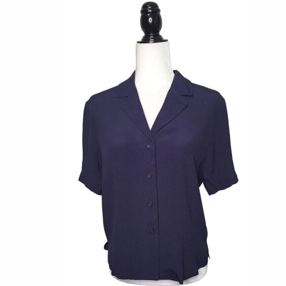 Frank And Oak Women's Blouse Size XS/XL Blue Short Sleeve Fluid Camp Collar - Picture 2 of 11